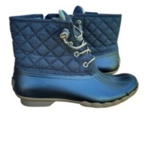 Sperry Topsider Duck Saltwater Waterproof Rubber Rain Boot Black Tan Women 6